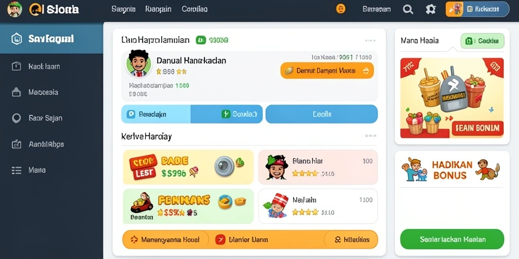 Screenshot menunjukkan tampilan permainan utama dengan grafis yang cerah.