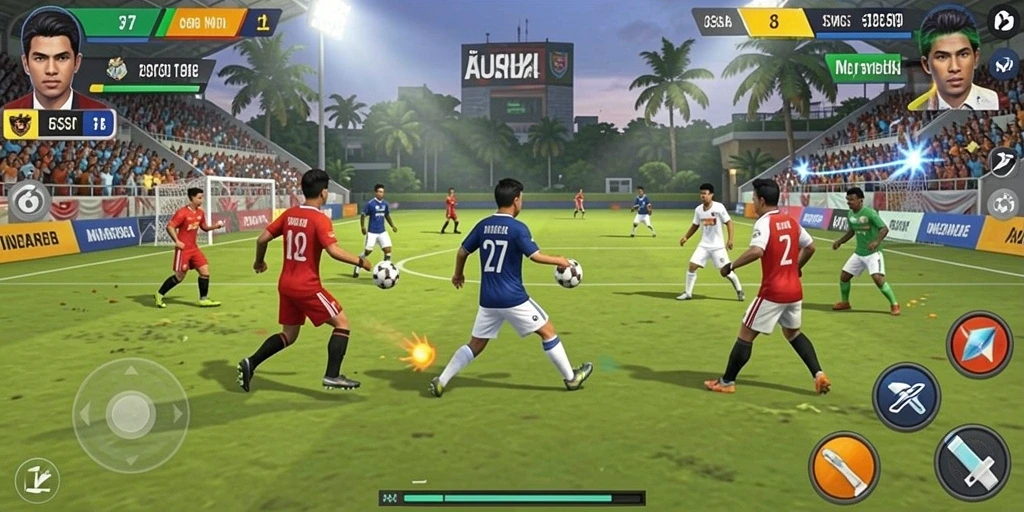 Tangkapan layar menunjukkan karakter utama dalam aksi heroik.